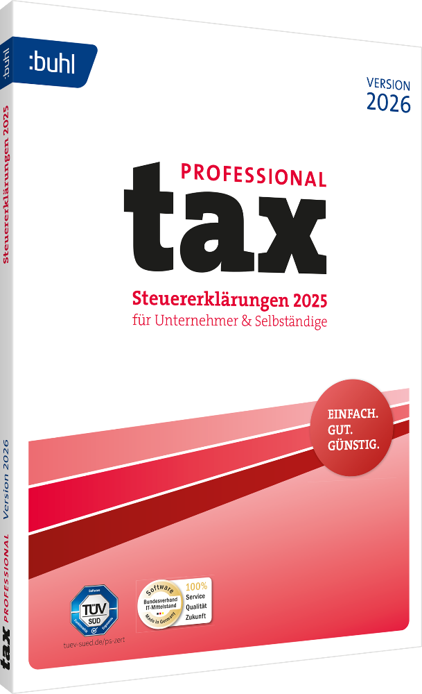 BUHL tax 2026 Professional (für das Steuerjahr 2025) (3 User / 1 PC - 1 Jahr) ESD BUHL tax 2026 Professional (für das Steuerjahr 2025) (3 User / 1 PC - 1 Jahr) ESD