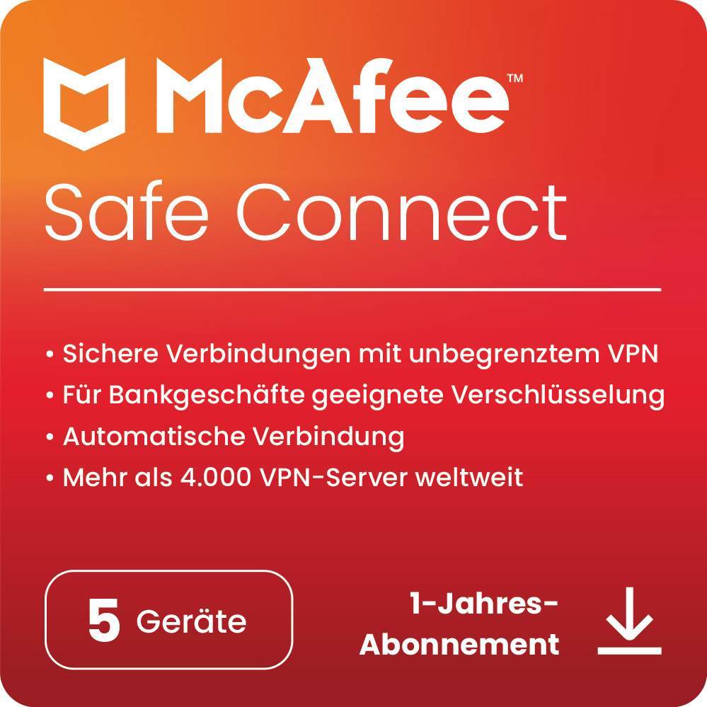 McAfee VPN Safe Connect (5 Device - 1 Jahr) ESD McAfee VPN Safe Connect (5 Device - 1 Jahr) ESD