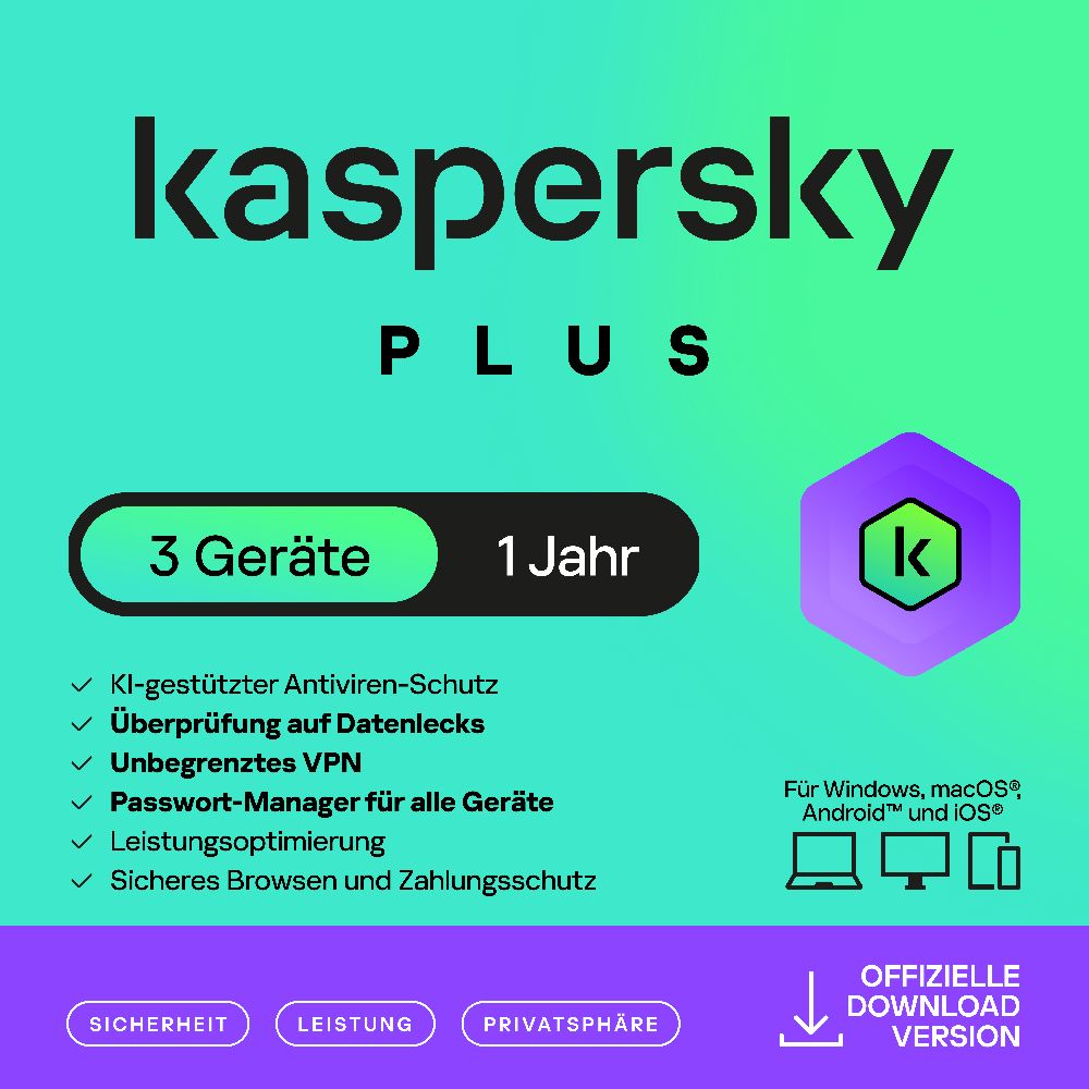 Kaspersky Plus (3 Device - 1 Jahr) EU ESD