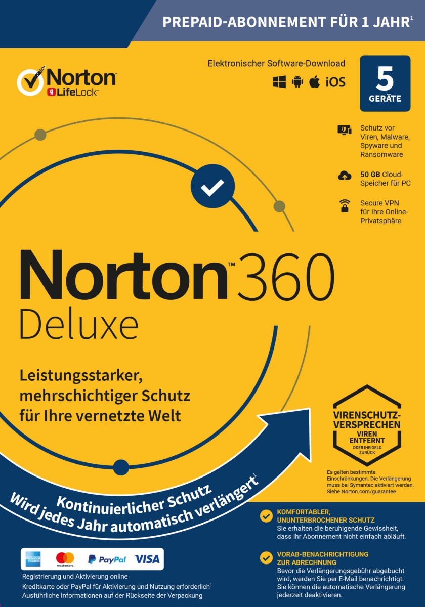 Norton 360 kein ABO Deluxe inkl. 50GB (5 Device - 1 Jahr) ESD Norton 360 kein ABO Deluxe inkl. 50GB (5 Device - 1 Jahr) ESD