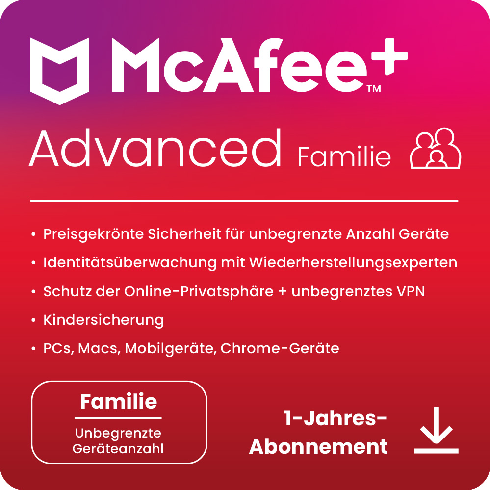 McAfee+ Advanced Family Security (6 User - 1 Jahr) ESD McAfee+ Advanced Family Security (6 User - 1 Jahr) ESD
