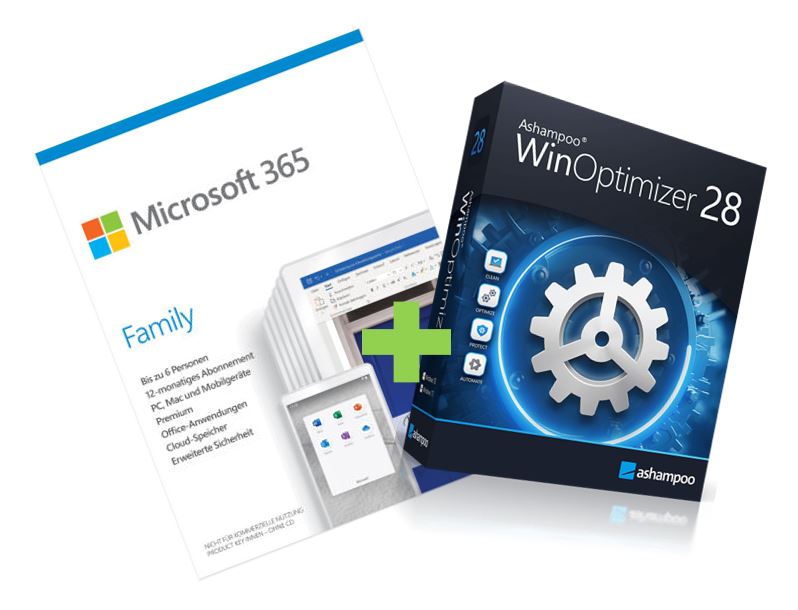 Bundle Microsoft 365 Family & Ashampoo WinOptimizer 28 (6 Device / 1 PC - 1 Jahr / perpetual) ESD