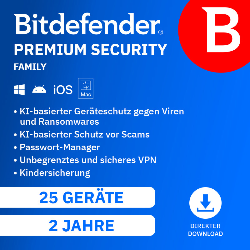 Bitdefender Premium Security Family (25 D - 2 Jahre) EU
