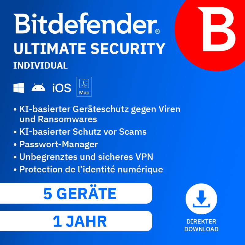 Bitdefender Ultimate Security Individual (5 Device - 1 Jahr) DACH ESD