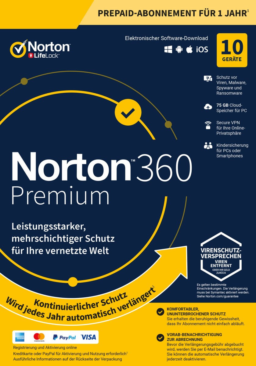 Norton 360 kein ABO Premium inkl. 75GB (10 Device - 1 Jahr) ESD Norton 360 kein ABO Premium inkl. 75GB (10 Device - 1 Jahr) ESD