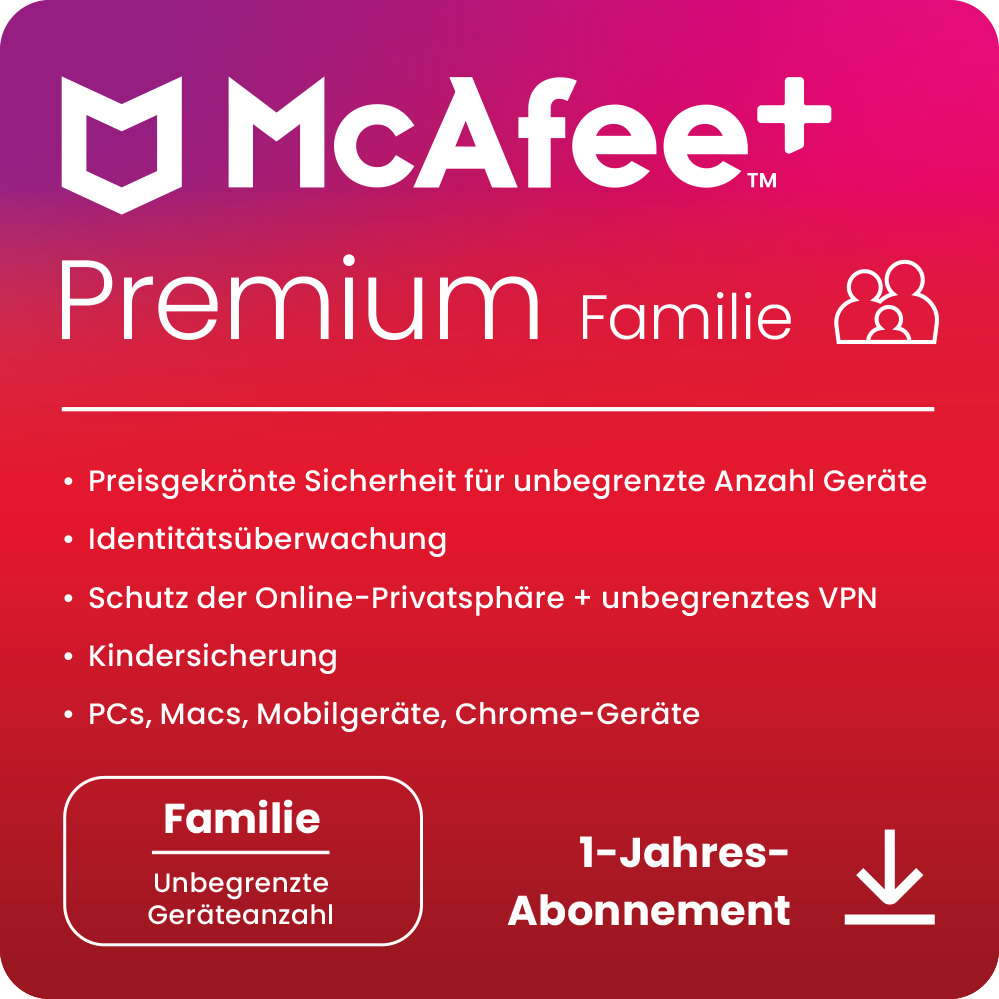 McAfee+ Premium Family Security (6 User - 1 Jahr) ESD McAfee+ Premium Family Security (6 User - 1 Jahr) ESD