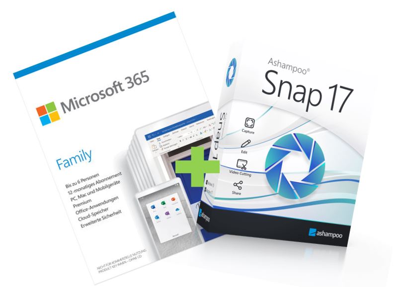 Bundle Microsoft 365 Family & Ashampoo Snap 17 (6 Device / 1 PC - 1 Jahr / perpetual) ESD