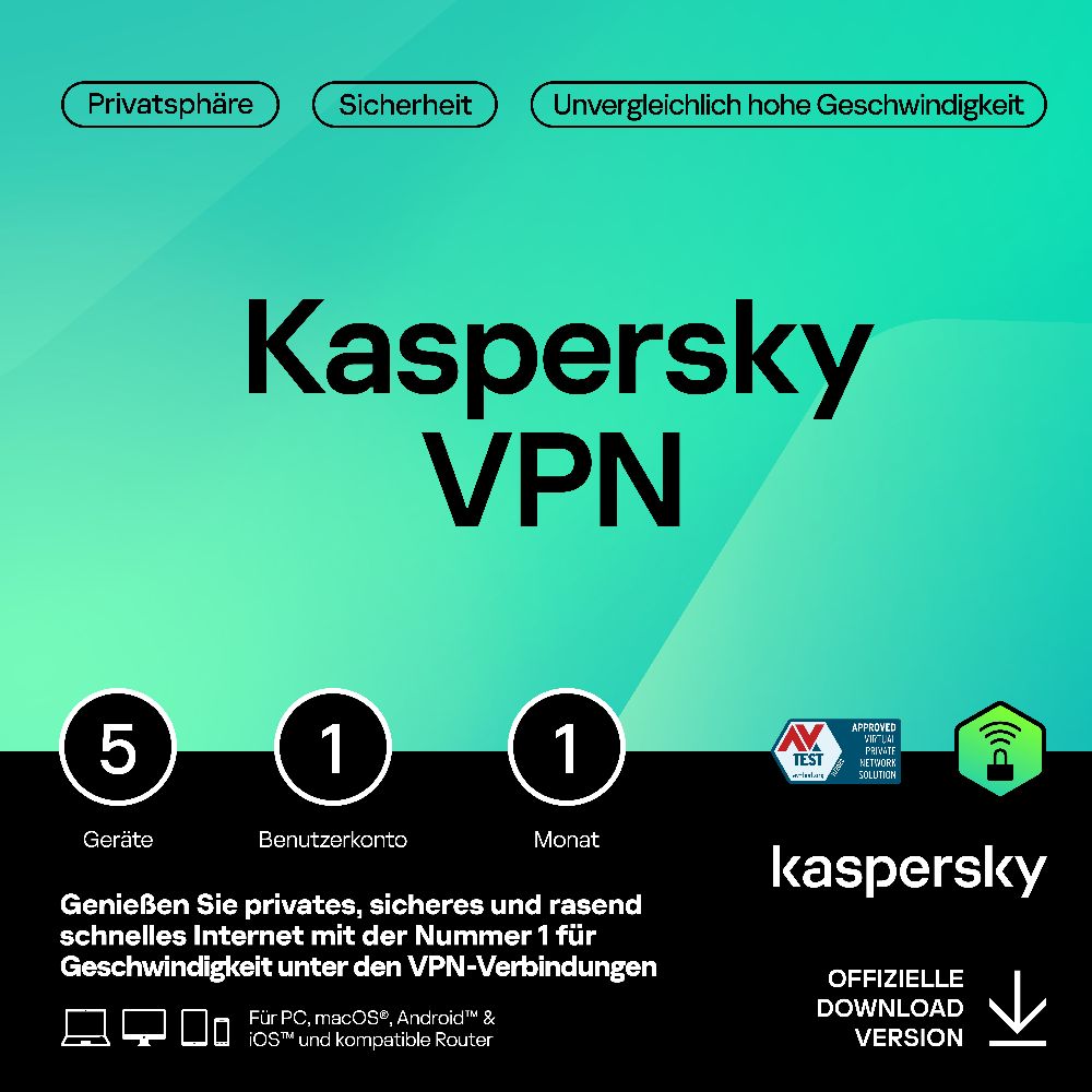 Kaspersky Secure Connection VPN (1 User+ 5 Device - 1 Monat) DACH ESD Kaspersky Secure Connection VPN (1 User+ 5 Device - 1 Monat) DACH ESD