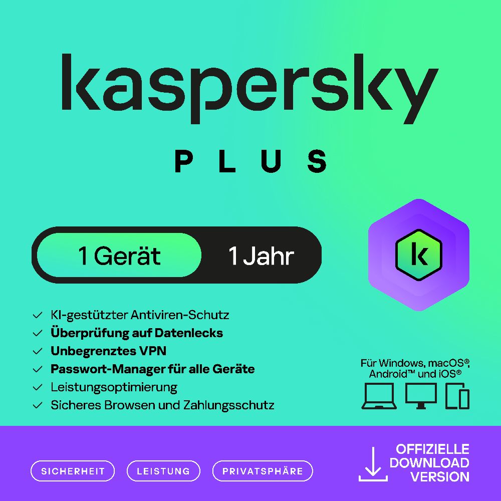Kaspersky Plus (1 Device - 1 Jahr) DACH ESD Kaspersky Plus (1 Device - 1 Jahr) DACH ESD