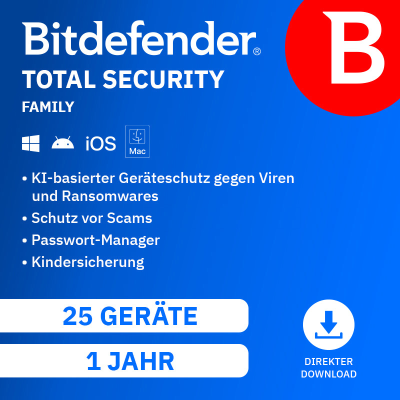 Bitdefender Total Security Family (25 D - 1 Jahr) EU